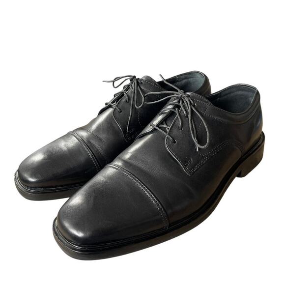 Florsheim Men's 10 Leather Cap Toe Oxfords Lace Up Dress Shoes Square Toe Black - Picture 1 of 7